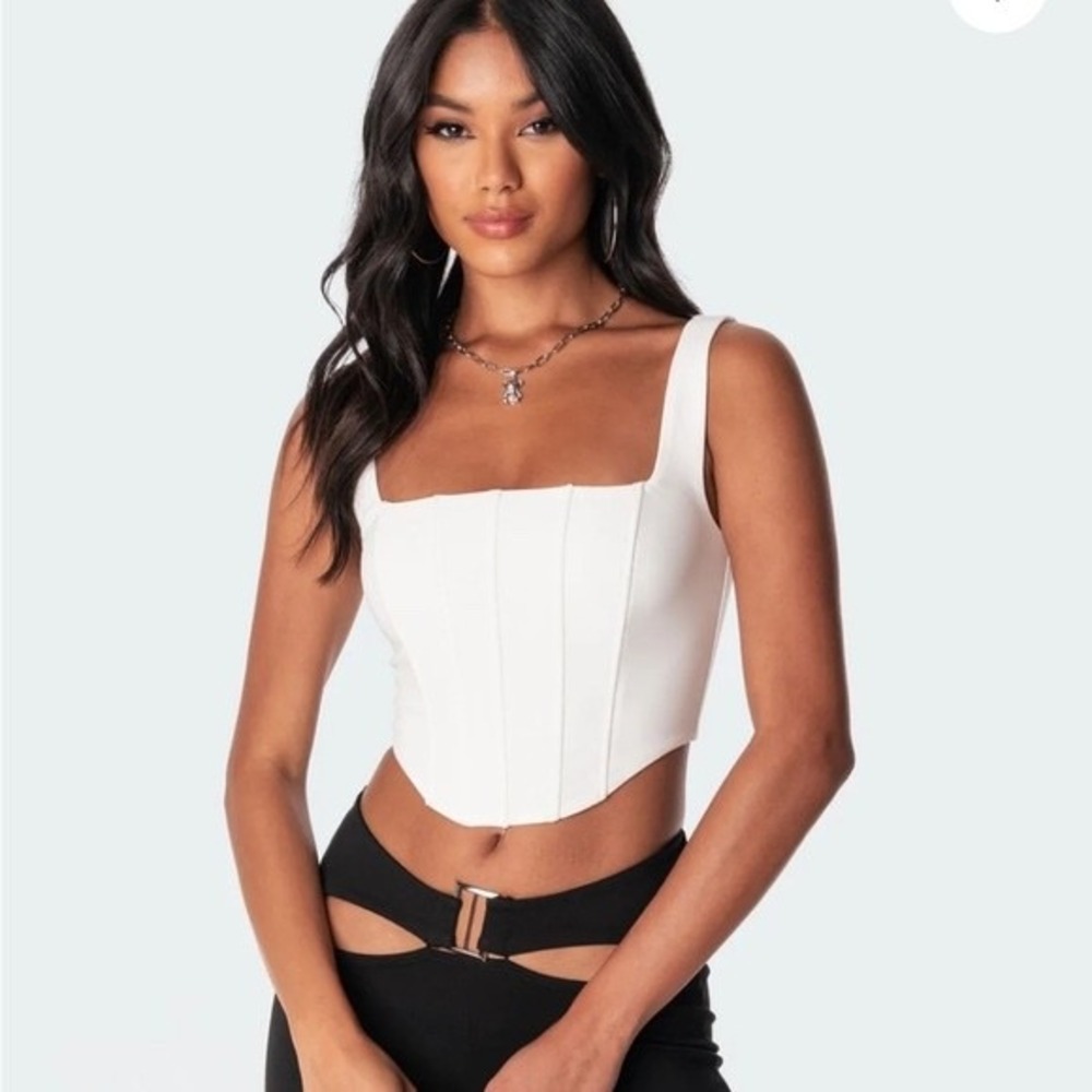 Two White Edikted Corset Tops Size XS and S Strapless Lace Up and Zip Back